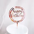 Rose gold acrylic Happy Birthday cake topper with elegant double ring design, 11cm wide - 17 Rose Gold
