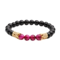 Bracciale di perle con occhio di tigre e corona, perle nere e rosa su sfondo bianco - Stile Corona Occhio di Tigre Rosso Rosa