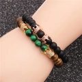 Set di bracciali con perle opache nere e occhio di tigre con ciondoli corona in oro - Set Oro Rosa