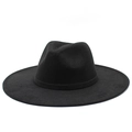 Close-up of the textured black wool felt material and wide brim on this stylish fedora - 56-59cm / Black