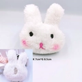 Cute white plush bunny brooch with pink blush and embroidered nose, 7cm by 8.5cm - Blush White Bunny Original (Open Back)