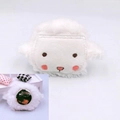 Cute white plush sheep brooch with pink blush and metal pin back, size 6cm x 6cm - Little Lamb Brooch Style