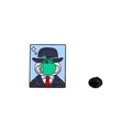 Cartoon enamel duck badge inspired by Magritte's Son of Man painting with green apple - Apple Duck (The Son of Man)