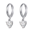 Detailed view of silver hoop earrings featuring sparkling heart-shaped zircon drops - 24K / Heart Silver Color (W80008-SS)