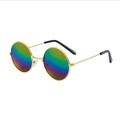 Retro round sunglasses with rainbow reflective lenses and gold metal frames - Gold Frame + Rainbow Mirror Lens