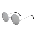 Retro round sunglasses featuring a thin silver metal frame and gray shaded lenses - Silver Frame + White Mirror Lens