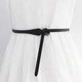 Fine ceinture noire en cuir PU nouée pour femme, assortie à une robe plissée blanche - 100cm / Noir