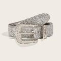 Sparkling Y2K Western rhinestones belt with silver studded buckle in high quality - 103cm(Size S) / 3.8cm Wide/Rhinestone Buckle Beaded Edge / Silver