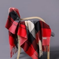 Classic red plaid cashmere blend tassel scarf draped on a chair in a high-quality setting - Over 175cm / Red Black And White Plaid (02)