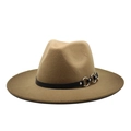 Klassischer Wollfilzhut in Camel mit breiter Krempe und silbernen Ring-Applikationen - M (56-58cm) / Kamelfarben (04)