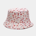 Light beige reversible bucket hat with floral print and high-quality cotton canvas texture - M(56-58cm) / White Floral Reversible