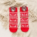 Calcetines navideños rojos de algodón con renos y dijes de osos de peluche en relieve - Calcetín Rojo Grande Oso