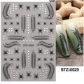 Halloween nail art stickers with black spiders and webs on green cat-eye nails, model STZ-X025 - STZ-X025 Black Spider Centipede