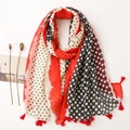 Scialle in cotone e lino con pois colorati e nappe rosse per ogni occasione - 180*90CM / Rosso