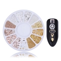 Close-up of mixed metal nail art studs and rhinestones in a round rotating wheel box - 12 Styles Mixed Nail Art Disc