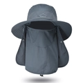Dark grey outdoor sun hat with detachable face mask and neck flap for UV protection - Dark Gray