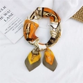 Elegant orange and green silk square scarf with horse bridle pattern on white fabric - French Equestrian Orange / 70cm