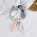 Elegant grey and pink colorblock satin silk small square scarf tied in a stylish knot - Spliced Pink Grey / 70cm