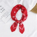 Elegant red paisley square silk scarf tied in a stylish knot on a minimalist background - Classic Paisley Red / 70cm