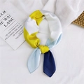 Elegant silk satin square scarf with yellow and blue color-block pattern - Spliced Navy Blue / 70cm