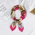 Silk square scarf in magenta and blue featuring equestrian motifs with horsebit patterns - French Equestrian Rose Red / 70cm