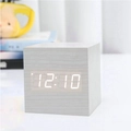 Despertador de cubo en madera clara con pantalla digital LED blanca estilo moderno - Madera Blanca Luz Blanca