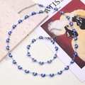 Blaues Mondauge Halskette & Armband Anzug (stahlfarbe) | 1 Set/paket / 13 X 7 Mm (länge: 440–450 + 50 Mm Und 170 + 50 Mm)
