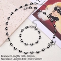 Schwarzes Mondauge Halskette Und Armband (stahlfarbe) | 1 Set/paket / 13 X 7 Mm (länge: 440–450 + 50 Mm Und 170 + 50 Mm)