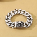 Pulsera cubana para hombre en plata retro con emblema de calavera y estilo punk - Color Acero