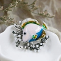 Tropical fish brooch with colorful enamel finish and elegant faux pearls on a white tray - DY04-Pink Tropical Fish