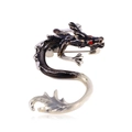 Vintage dragon brooch in black enamel and silver finish with red crystal eyes - Black S-Dragon with Red Eyes