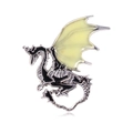 Retro silver dragon brooch with black oil-drop accents and translucent yellow wings - Black Silver Dragon Pin