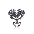 Gothic style gunmetal finish dragon brooch with symmetrical fantasy creature relief design - Grey Silver Twin Dragons
