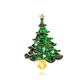 Broche sapin de Noël en émail vert avec strass rouges et blancs sur fond blanc épuré - Sapin de Noël simple vert avec strass (YNCP4223)