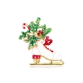 Weihnachts-Schlittschuh-Brosche mit Zuckerstange, grünen Blättern und Gold-Finish - Schlittschuhe Weiß