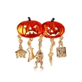 Halloween pumpkin brooch featuring orange lanterns and gold trick or treat charms - Halloween Pumpkin Lantern Hanging Pendant Style (SG0049)