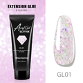 Dettaglio del gel per unghie glitterato in tubetto con campione di manicure scintillante - Gel Allungamento Glitter 01 (GL01)
