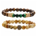 Dettaglio del set di braccialetti con pietre occhio di tigre e ciondolo a corona dorata - Marrone Verde Giallo Nero Oro Abbinato (Occhio di Tigre 6 Set 2)