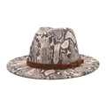 Detail of fedora hat featuring monochrome snake print and brown suede band with gold ring - M (56-58cm) / Beige
