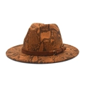 Close-up of orange snakeskin fedora hat with brown leather band and gold buckle - M (56-58cm) / Khaki