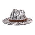 Detail of snake skin pattern wool fedora hat with brown suede band and gold metal buckle - M (56-58cm) / White