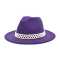 Dark purple wool fedora hat for women with elegant white pearl beaded headband - M(56-58cm) / Purple