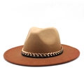 Unisex wool felt fedora hat featuring a gradient camel and brown two-tone design with chain - M (56-58cm) / Caramel color
