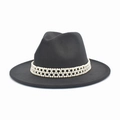 Classic black wool fedora hat for women with elegant white pearl decorative band - M(56-58cm) / Dark Gray
