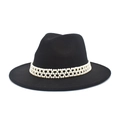 Detailed view of the fedora crown featuring multi-layer white pearl mesh decorative band - M(56-58cm) / Black