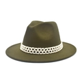 Detail of dark olive wool fedora hat featuring a honeycomb white pearl decorative band - M(56-58cm) / Army Green
