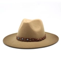Klassischer Wollfilzhut in Camel mit Türkisperlen und Lederband im Western-Stil - M(56-58cm) / Khaki