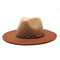 Gradient two-tone fedora hat with turquoise studded leather band on white background - M(56-58cm) / Caramel color