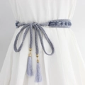 Cintura a corda intrecciata blu polvere fatta a mano con pizzo e nappe dorate - Grigio