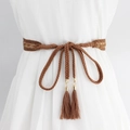 Cintura intrecciata marrone stile bohémien con nappe e accenti dorati per abiti - Cammello
